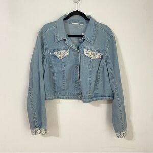 NWT Cato Womens 18/20 Blue Denim Jacket Lace Detail Cottagecore Streetwear Boho‎